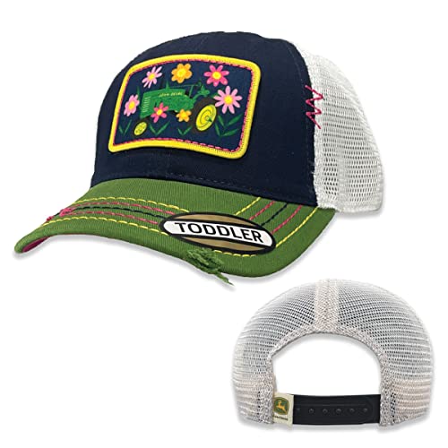 John Deere Do Good Today Floral Tractor Print Toddler Mesh Hat, Navy