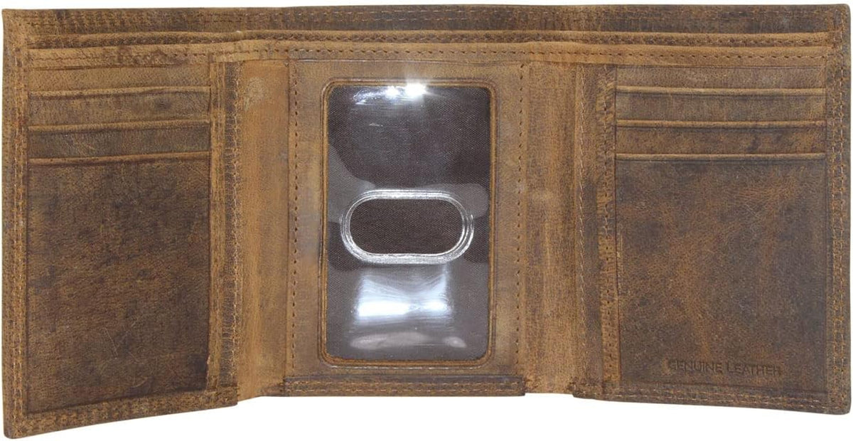 John Deere Men's Access Wallet Trifold Embossed Leather Brown