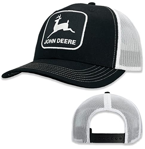 John Deere Black Moline 112 Fit Cap White Mesh Vintage Logo Hat - tractorup2