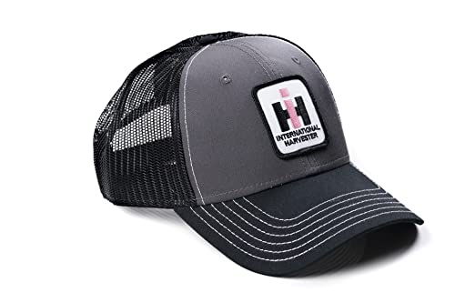 Ladies' International Harvester Hat, Pink IH Logo, Gray hat with Black Mesh - tractorup2