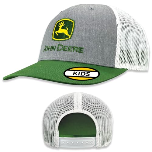 John Deere Youth Grey Baseball Cap with White Mesh and Green Bill