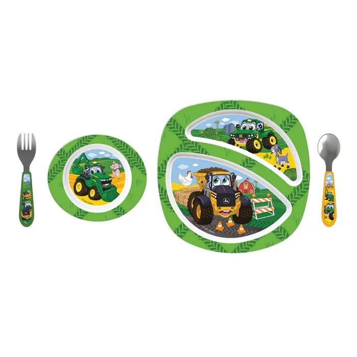 John Deere Kids Dish Set – 4-Piece Toddler Feeding Set with Plate, Bowl, Fork & Spoon - tractorup2