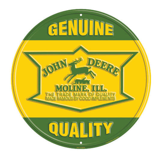 John Deere Round Genuine Quality Sign, 12", Yellow