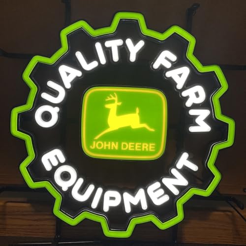 John Deere Quality Farm Equipment Licensed LED Neon Sign, Gear Shape Design, 17 x 17 x 3 inches