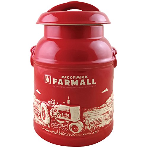 Farmall Milk Can Cookie Jar - Old Fashioned Embossed Stoneware Collectible - tractorup2