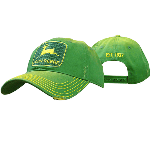 John Deere Metallic Logo Distressed Vintage Style Hat - tractorup2