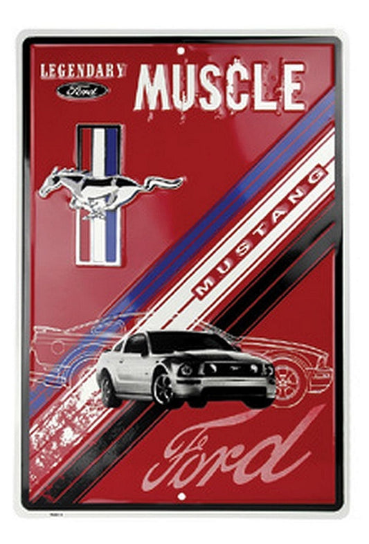 Legendary Ford Muscle Sign Mustang Red 12" x 18" - tractorup2