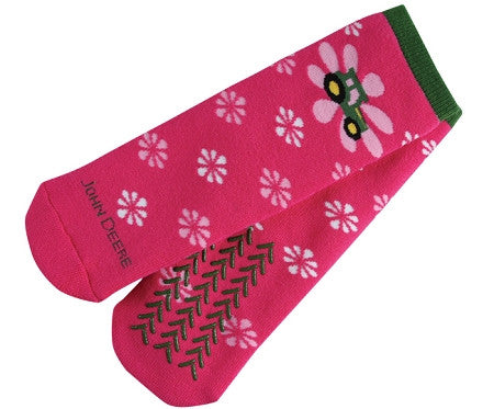 John Deere Women's Pink Tractor Slipper Socks - tractorup2