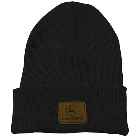 John Deere Winter Beanie Hat with Patch (Black) - tractorup2