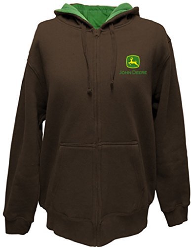 John Deere Western Sweatshirt Mens LC Logo Zip Hoodie L Brown