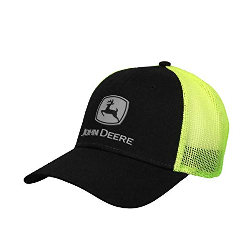 John Deere Hi-Viz Mesh Hat W/Rubber Logo, Black - tractorup2