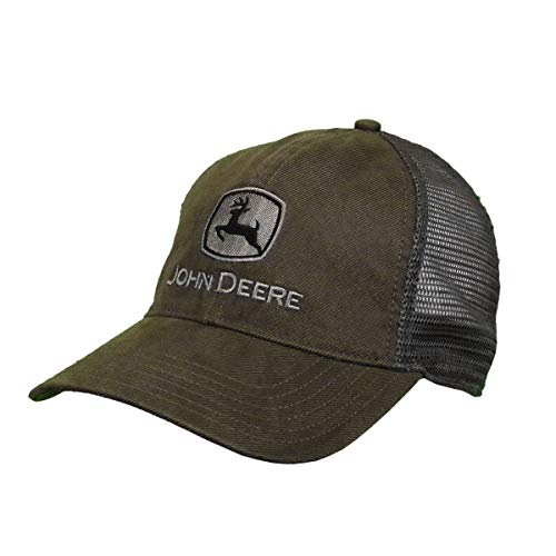 John Deere Oilskin Mesh Hat W/Silver Logo, Drab Green - tractorup2