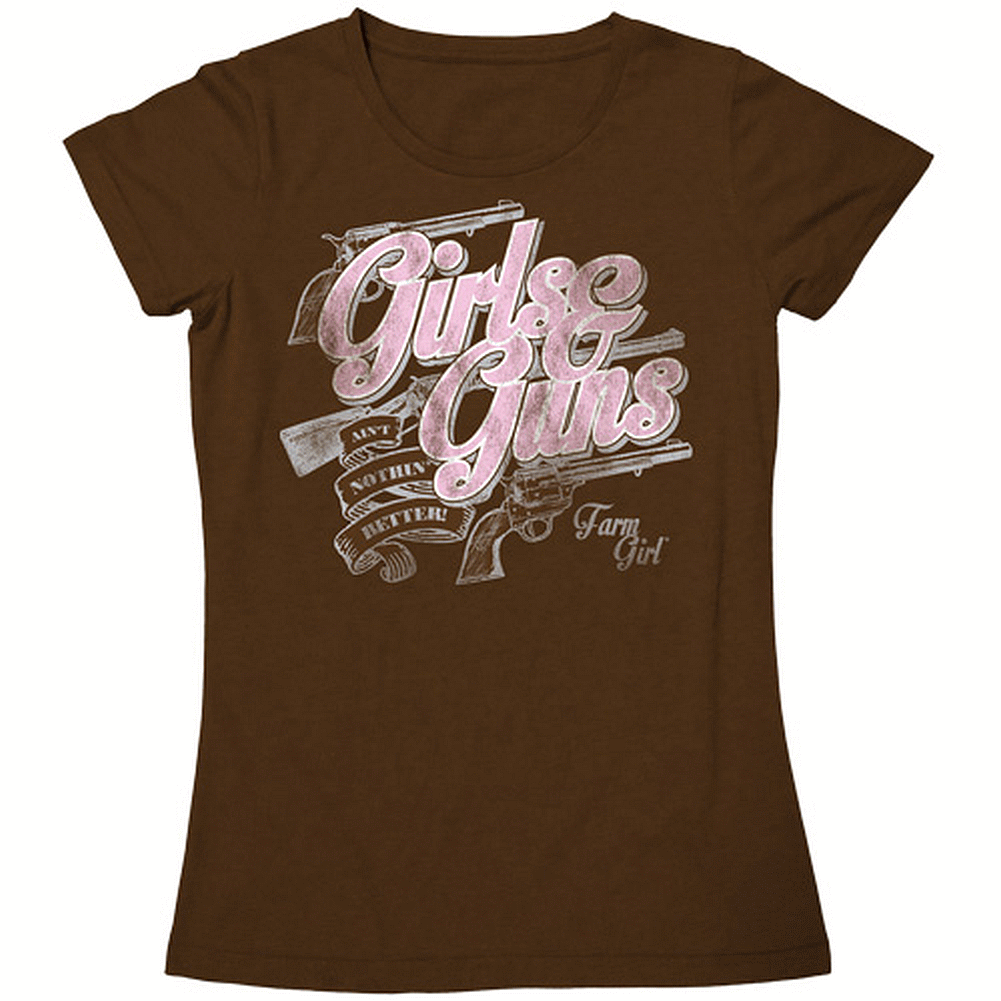 Farm Girl "Girls and Guns" Women's Brown T-Shirt - tractorup2