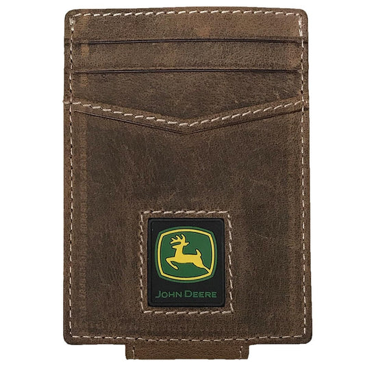 John Deere Mens Distressed Leather Money Clip Wallet - LP74727 - tractorup2