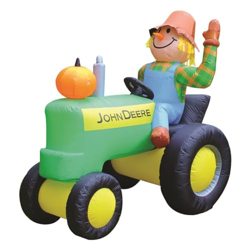 John Deere Tractor Inflatable with Scarecrow | Licensed Product | 5' Height