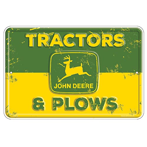 John Deere Tractors & Plows Sign, 8" x 12", Green and Yellow