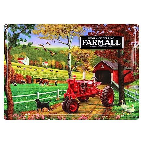 McCormick-Deering Farmall Tractor Covered Bridge Scene Tin Sign, 17in x 12in 42005