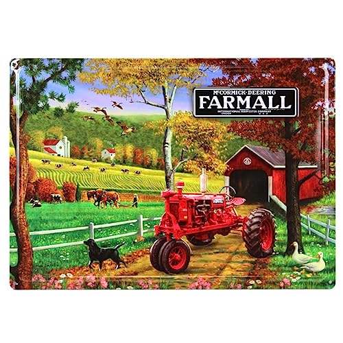 McCormick-Deering Farmall Tractor Covered Bridge Scene Tin Sign, 17in x 12in 42005 - tractorup2