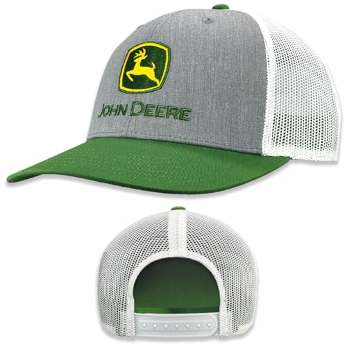 John Deere Adult Mesh Backed Classic Hat With White, Grey and Green