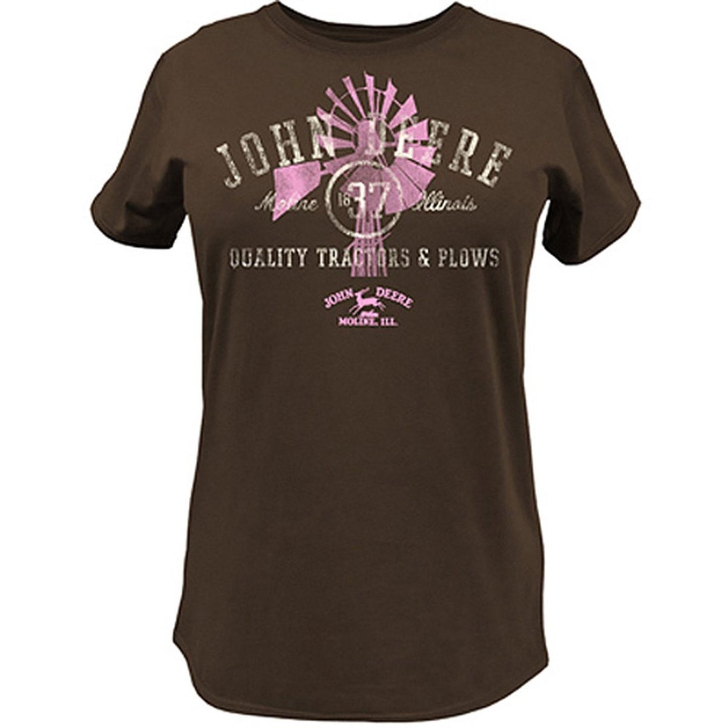 John Deere Women's Windmill Quality Tractors T-Shirt Brown