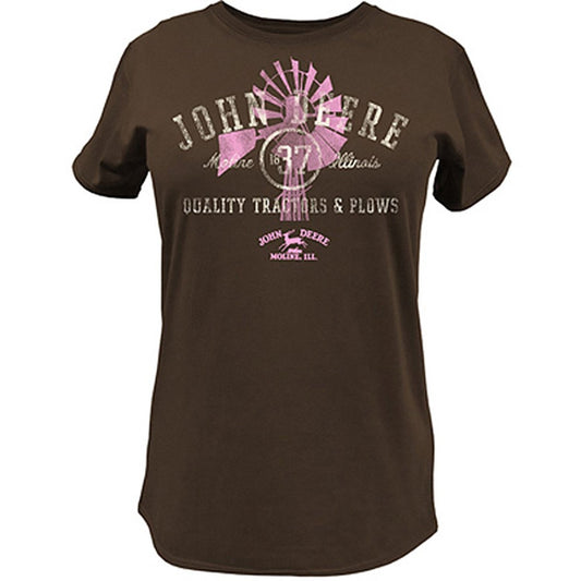John Deere Women's Windmill Quality Tractors T-Shirt Brown
