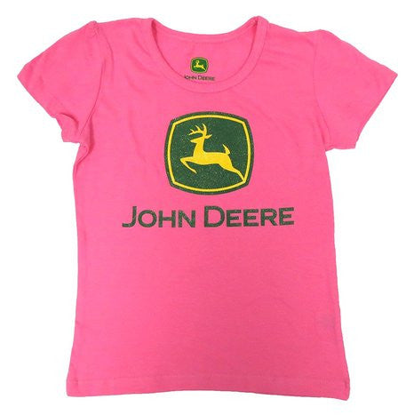 John Deere Toddler And Little Girls Pink Glitter Logo T-Shirt