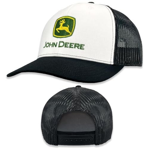 John Deere White with Black Mesh Baseball Cap - Adult Sized