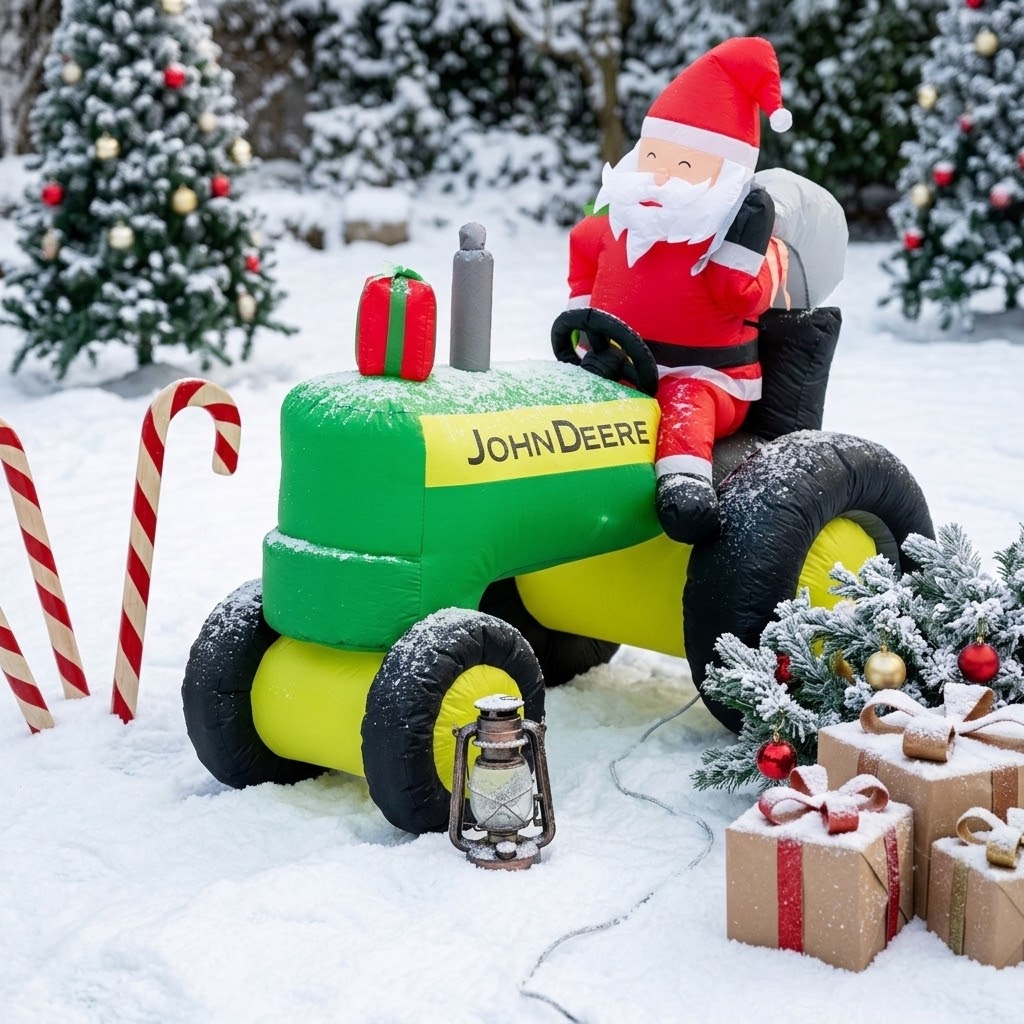 John Deere Tractor Inflatable with Santa