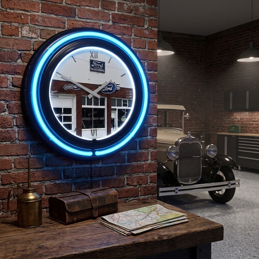 Ford Double Neon 15" Wall Clock, Ford Garage - tractorup2