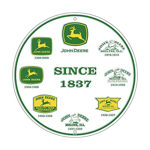 John Deere History of Logos Round Sign 12", WHite