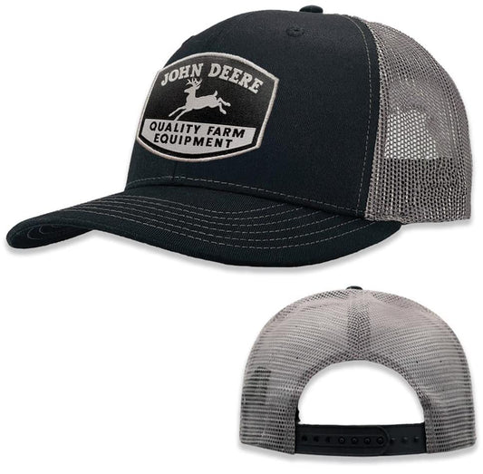 John Deere Black Moline 112 Fit Cap Gray Mesh Vintage Logo Hat