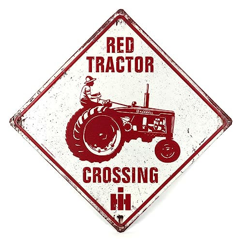 IH Red Tractor Crossing Tin Sign, 14in x 14in 42059
