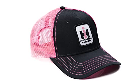 International Harvester IH Logo Hat, Pink IH Emblem, with Pink Neon Mesh Back - tractorup2