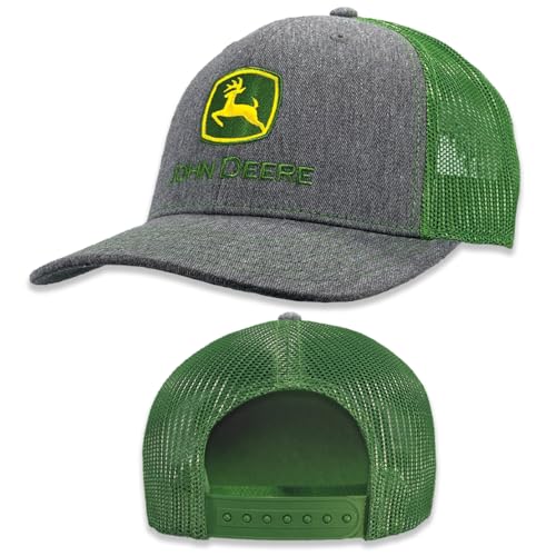 John Deere Heather Grey Baseball Style Hat with Green Mesh, Adult