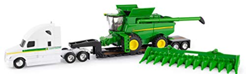 John Deere S780 Combine with Freightliner and Lowboy Trailer 1/64 Scale - tractorup2