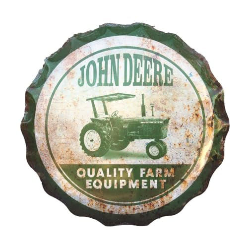 John Deere Quality Farm Equipment 21" Large Metal Bottle Cap SIgn