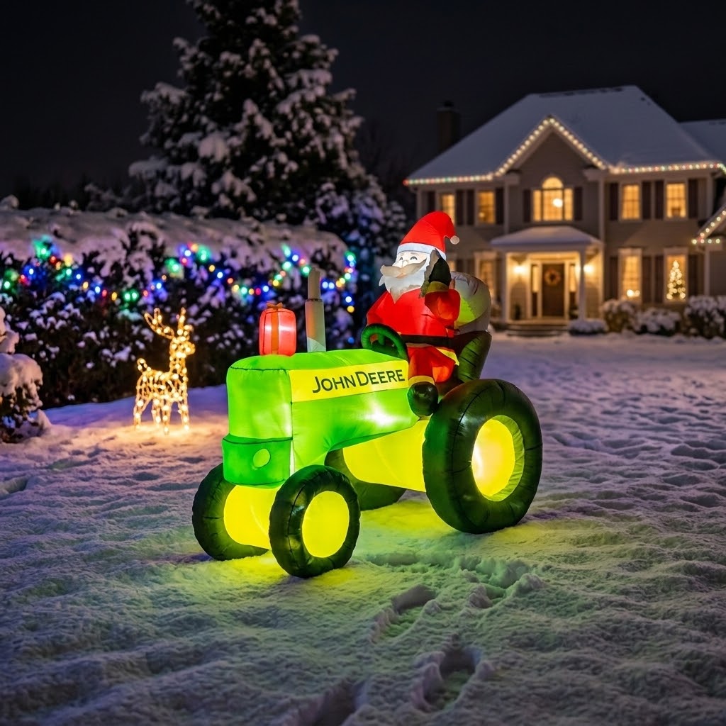 John Deere Tractor Inflatable with Santa