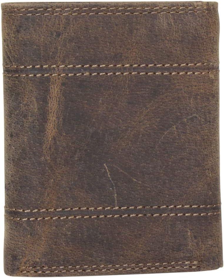 John Deere Men's Access Wallet Trifold Embossed Leather Brown