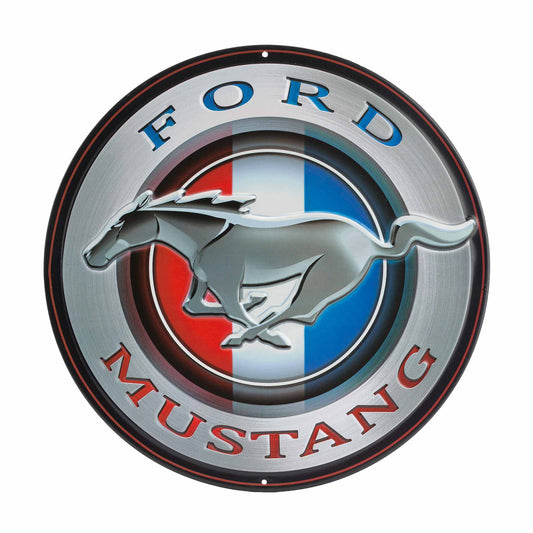 Ford Mustang Round Embossed Metal Sign - tractorup2