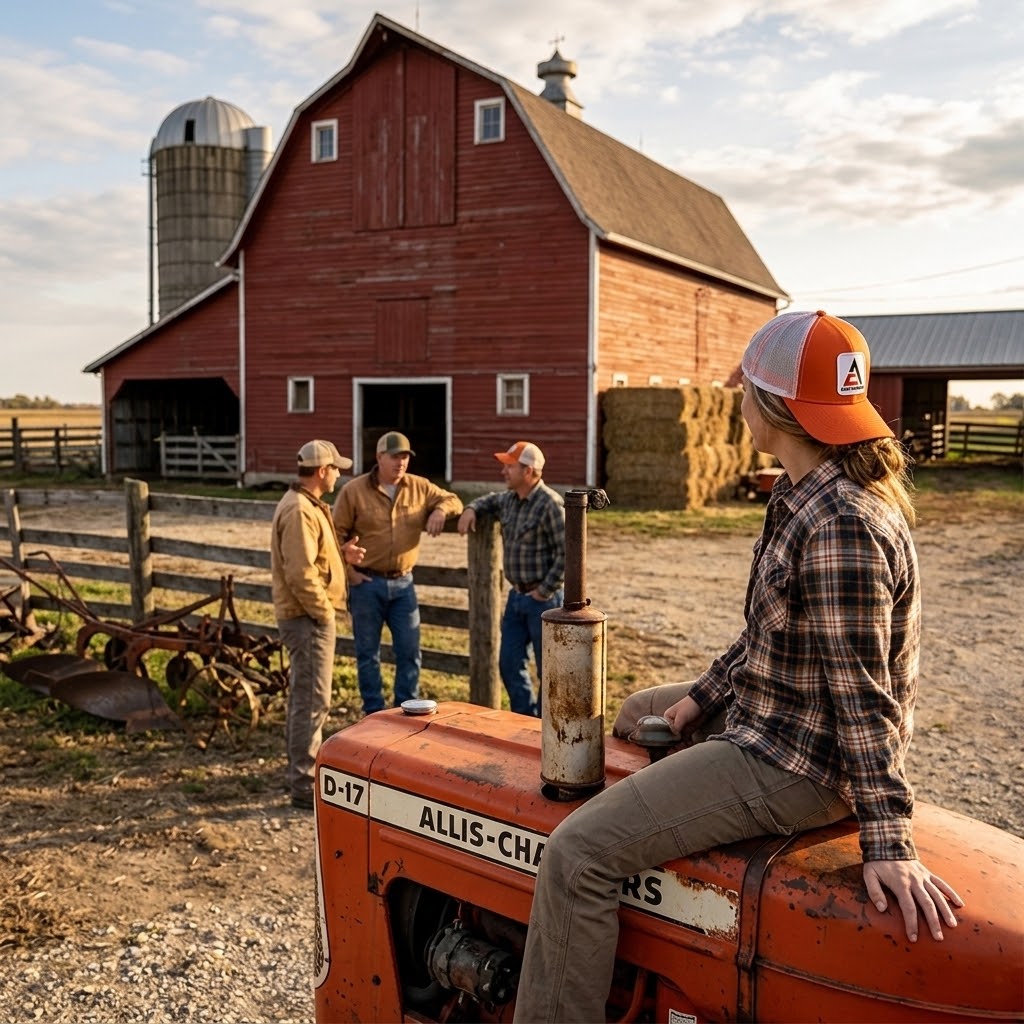 Allis Chalmers Tractor Hat, New Logo, Orange with White mesh Back, - tractorup2