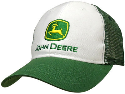 John Deere Trucker Style White and Green Mesh Hat - tractorup2