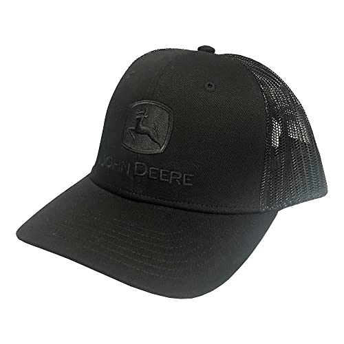 John Deere Solid Black 6-Panel Adjustable Meshback Snapback Hat with Embroidered Logo