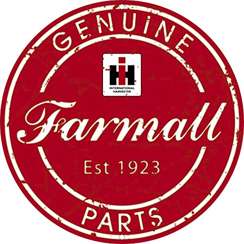 Farmall IH Genuine Parts Dealer Round Tin Sign, Red - tractorup2