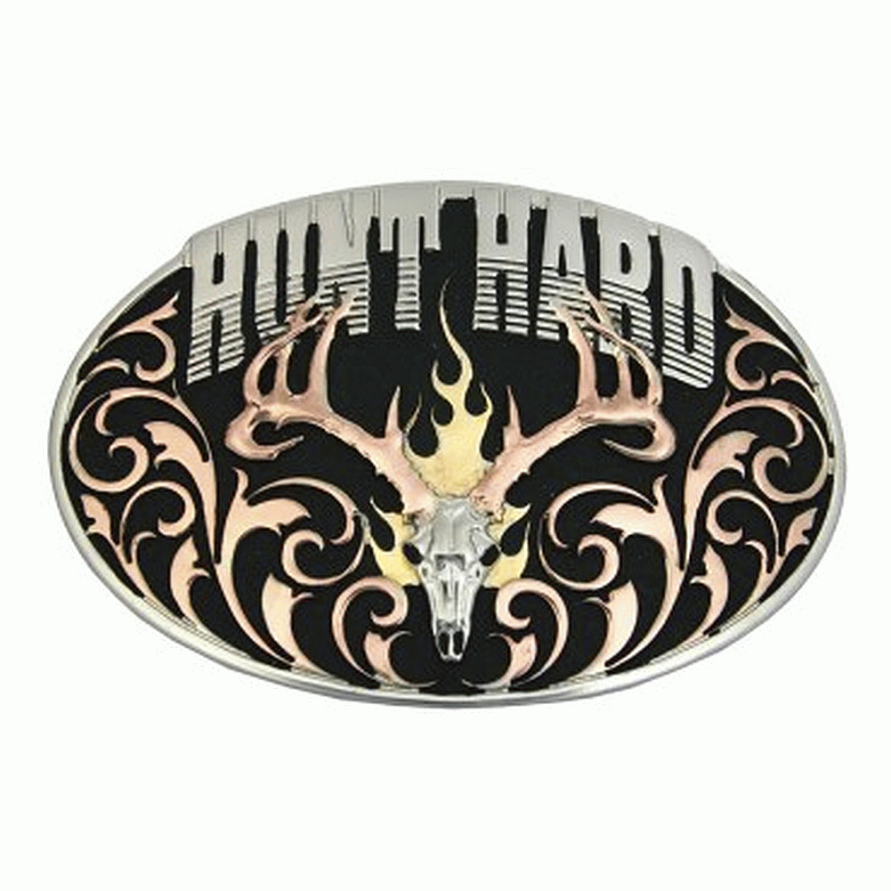 Hunt Hard Tri Colored Montana Silversmith Belt Buckle - tractorup2