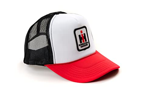 International Harvester IH Logo Hat, White Foam Front with Red Brim and Mesh