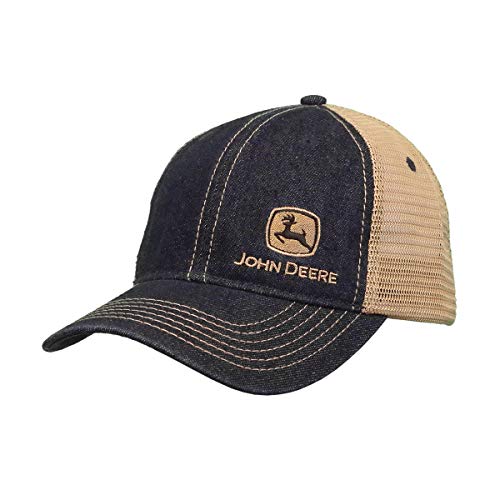 John Deere 6 Panel Denim Mesh Backed Hat, One Size - tractorup2