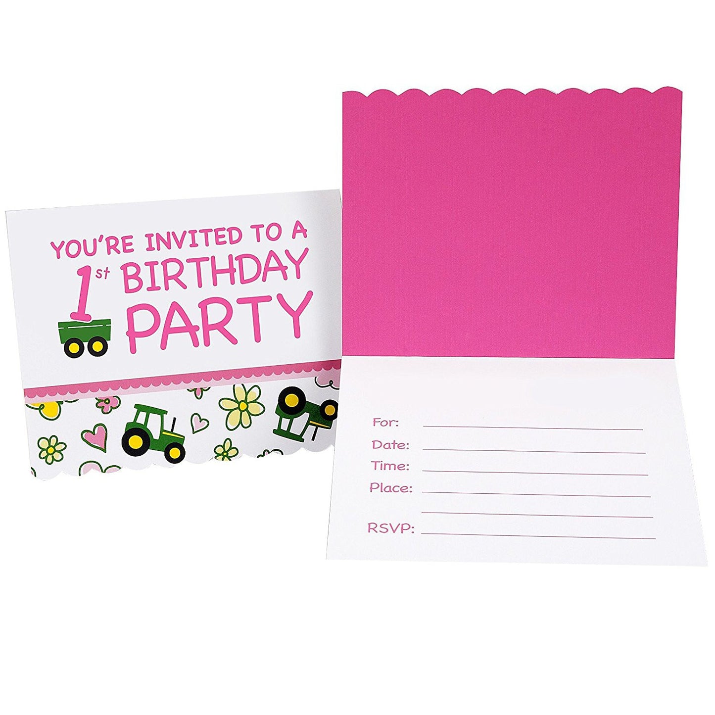 John Deere Pink 1st Birthday Party Invitations - tractorup2