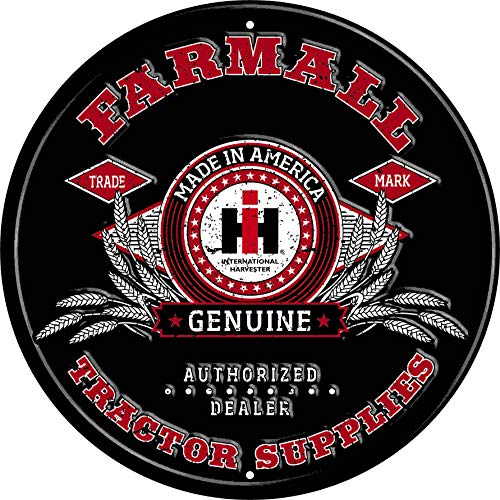 Farmall IH Tractor Supplies Round Tin Sign, Black - tractorup2