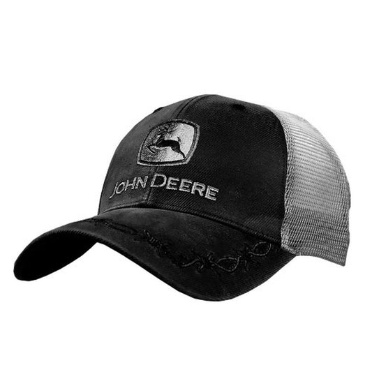 John Deere 6 Panel OilSkin Mesh Back Hat, Black - tractorup2
