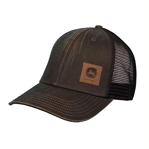 John Deere Oil Coated Soft Mesh Hat W/Sueded Patch, Brown - tractorup2